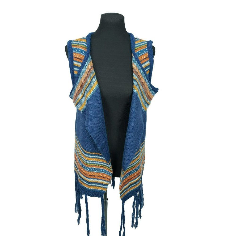 Laon Fashion Vintage Blue Fringed Sleeveless Sweater Vest